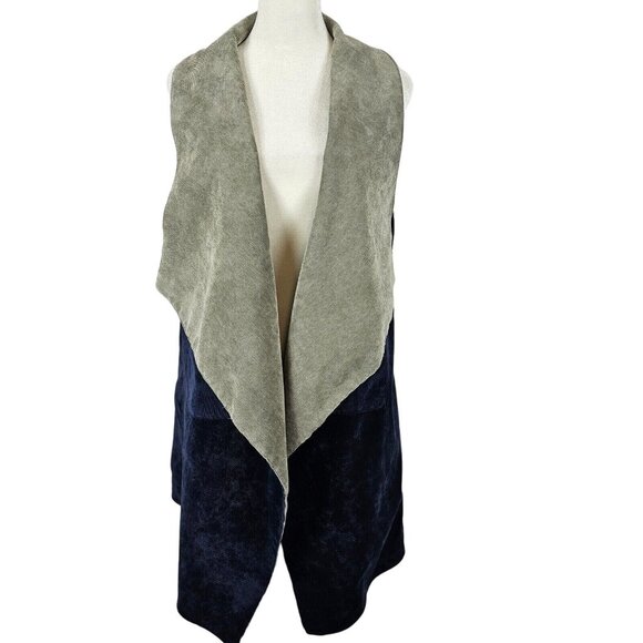 Womens Reversible Cardigan Vest Two Tone Blue Gray Boho Normcore Casual Workwear - Picture 3 of 16